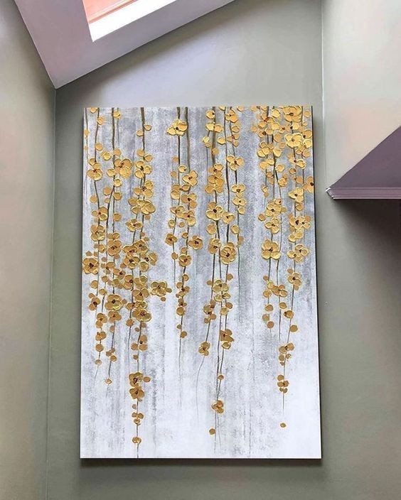 تابلو دکوراتیو نقش برجسته طرح ریسه کار شده با ورق طلا ۱۰۰×۷۰