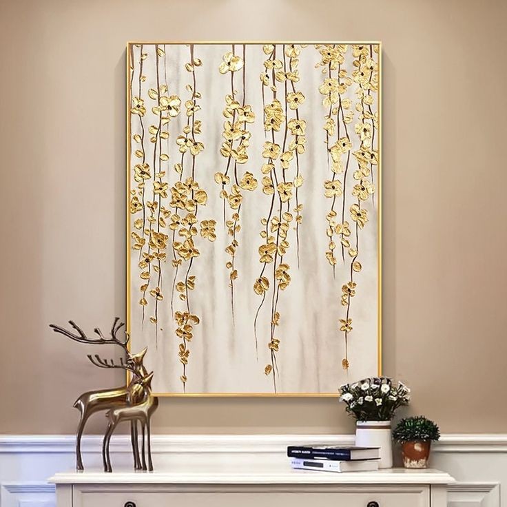 تابلو دکوراتیو نقش برجسته طرح ریسه کار شده با ورق طلا ۱۰۰×۷۰