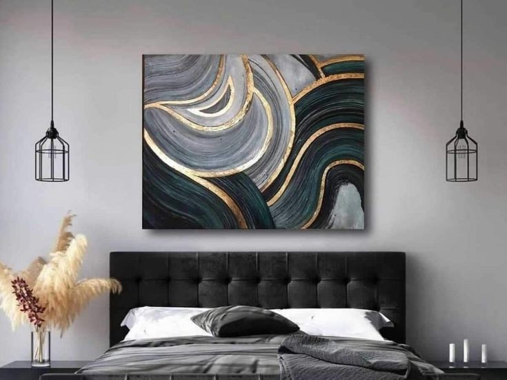 تابلو مدرن نقش برجسته کار شده با ورق طلا ۱۲۰*۹۰ کد ۷۳۴