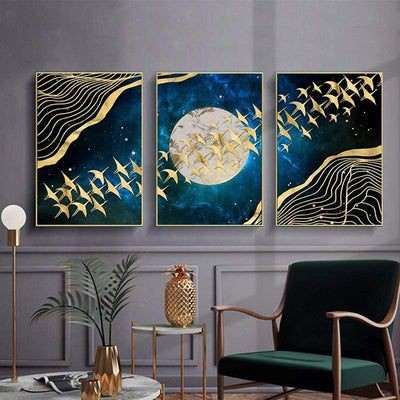 تابلو سه تیکه ماه نقش برجسته