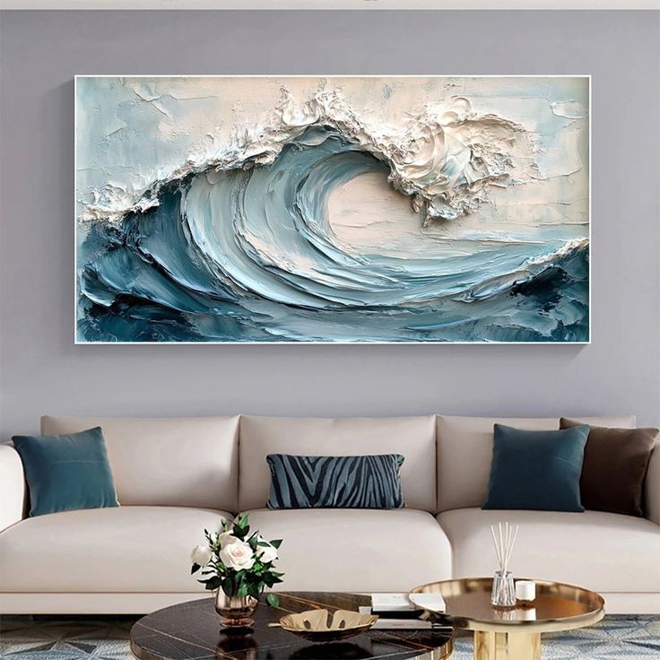 تابلو دکوراتیو نقش برجسته موج دریا هنر دست ۱۴۰*۷۰ کد ۹۲۴