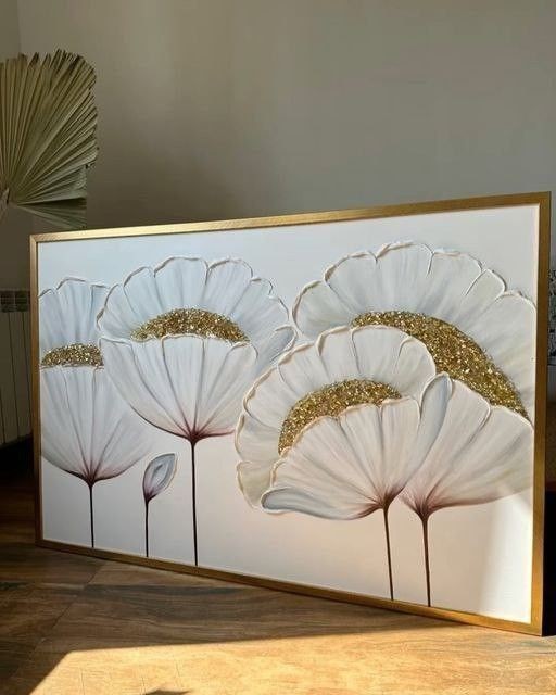 تابلو دکوراتیو گل مرکز کریستال هنر دست ۱۴۰*۷۰ کد ۱۰۲۰