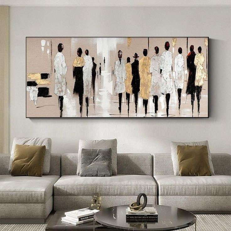 تابلو دکوراتیو آدمک ها رنگ روغن هنر دست ۱۴۰*۶۰ کد ۷۰۵ با قاب💥