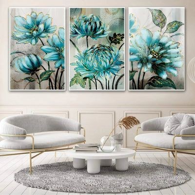 تابلو رنگ روغن سه تیکه گل دریایی هنر دست ۱۵۰*۷۰ کد ۴۴۹۵ همراه با قاب ارسال رایگان 💥