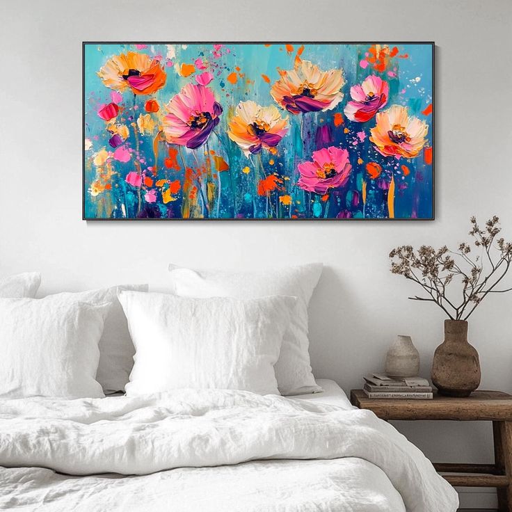 تابلو نقاشی باغ گل رنگ روغن هنر دست ۱۴۰*۷۰ کد ۶۳۰