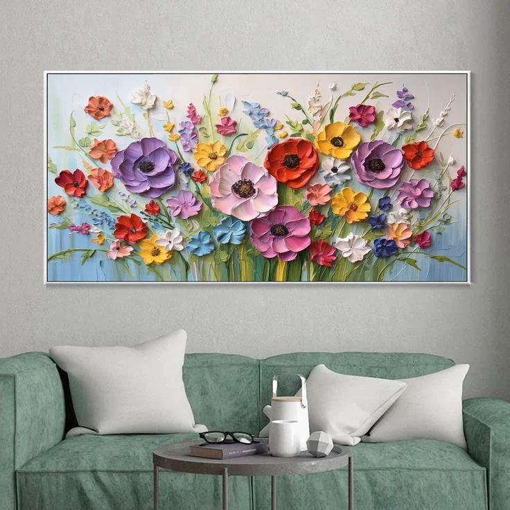 تابلو دکوراتیو نقش برجسته باغ گل هنر دست ۱۵۰*۸۰ کد ۱۲۰ همراه با قاب ارسال رایگان💥