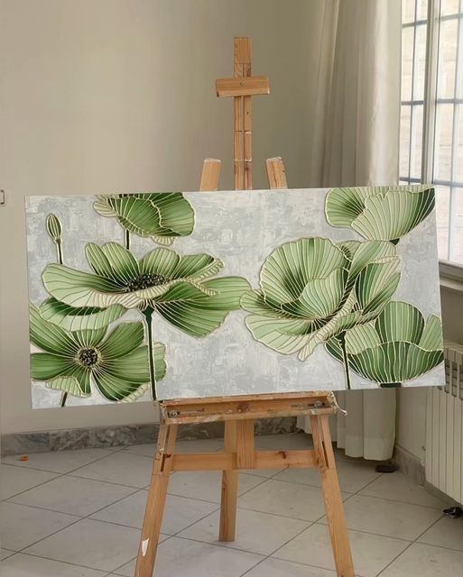 تابلو دکوراتیو نقش برجسته برگ ژینکو کار دست ۱۴۰*۷۰ کد ۱۴۰