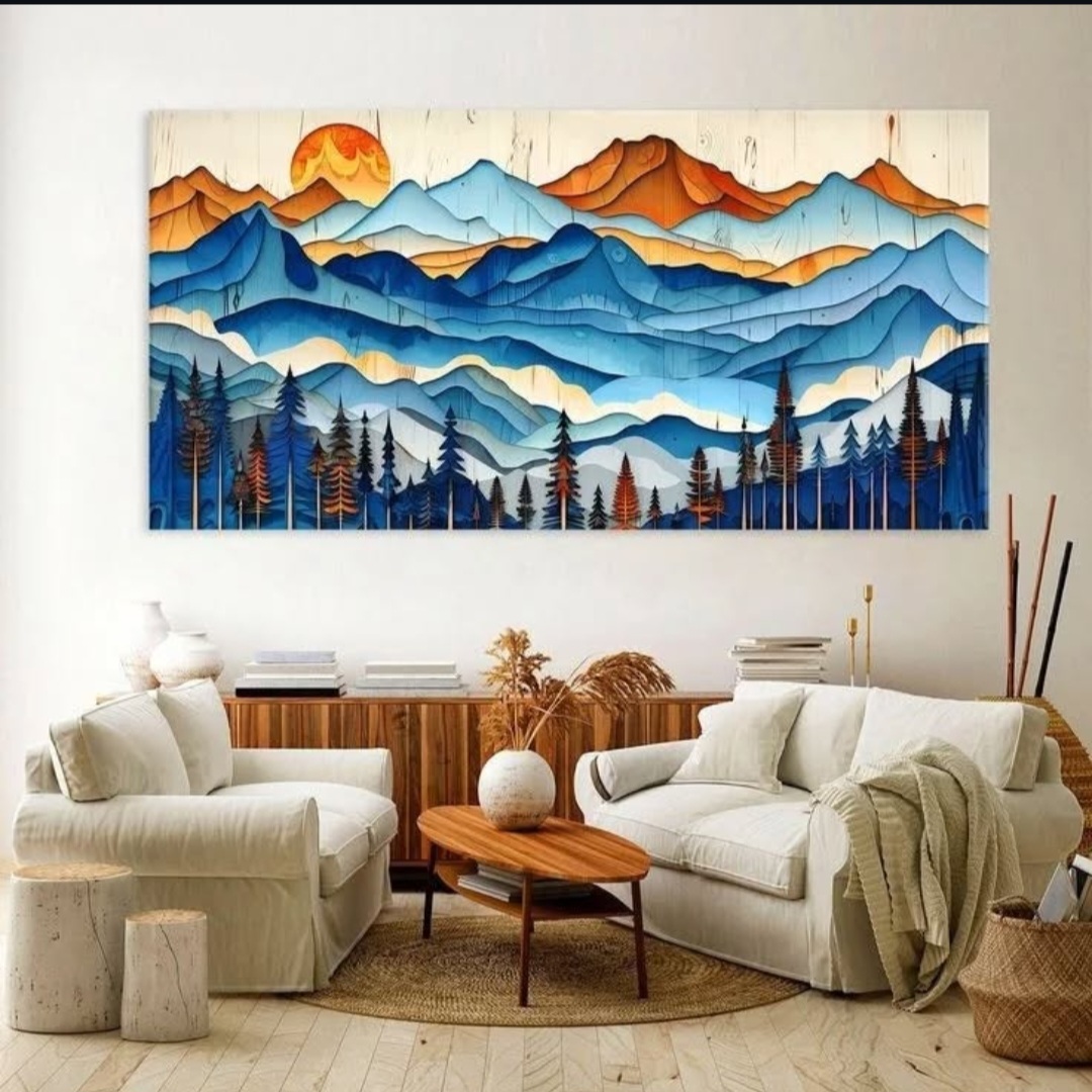 تابلو نقاشی رنگ روغن طلوع هنر دست ۱۵۰*۸۰ کد ۹۶۵۵ همراه با قاب ارسال رایگان 💥