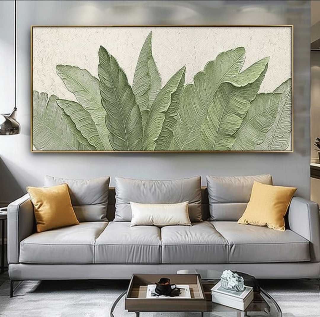 تابلو دکوراتیو نقش برجسته برگ بهشت ۱۴۰*۷۰ کار دست کد ۱۴۰ همراه با قاب ارسال رایگان