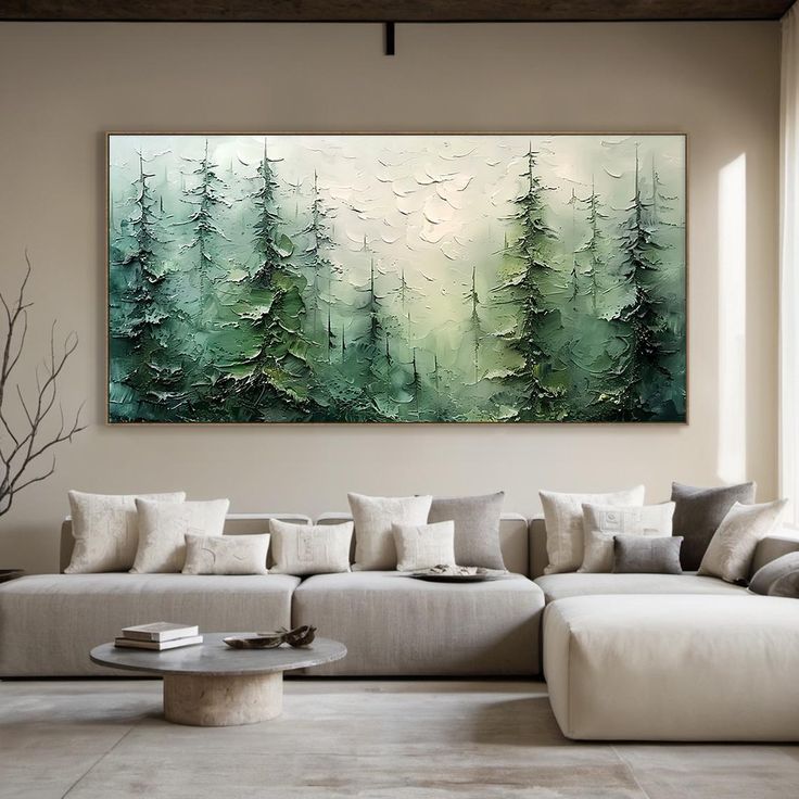 تابلو نقاشی رنگ روغن نقش برجسته جنگل کاج ۱۵۰*۸۰ کد ۱۰۵