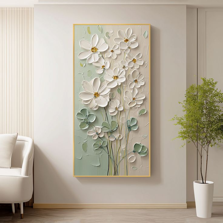 تابلو دکوراتیو نقش برجسته بابونه ۱۲۰*۶۰ کد ۹۴۵