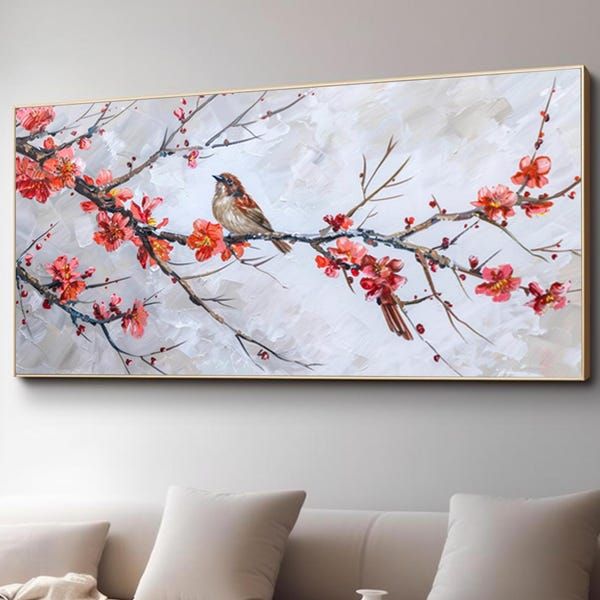 تابلو نقاشی رنگ روغن پرنده هنر دست ۱۴۰*۷۰ کد ۹۶۱