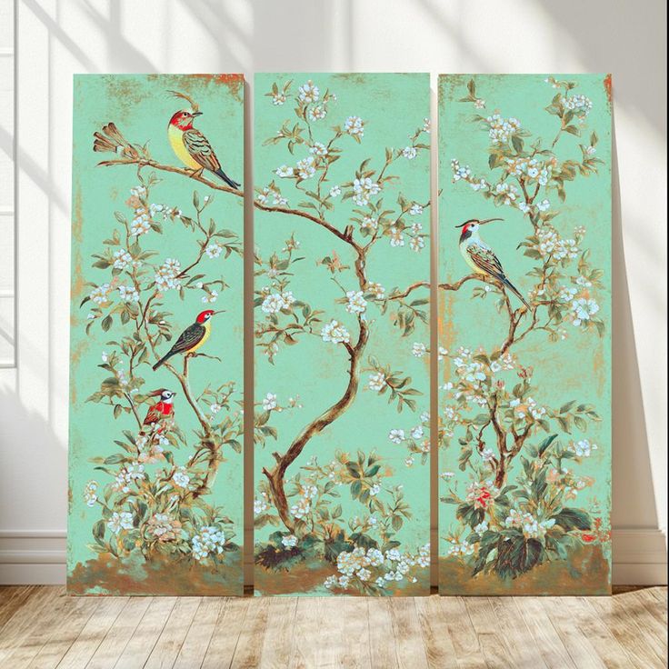 تابلو نقاشی رنگ روغن پرنده سه تیکه ۱۲۰*۱۲۰ کد ۱۰۰۸