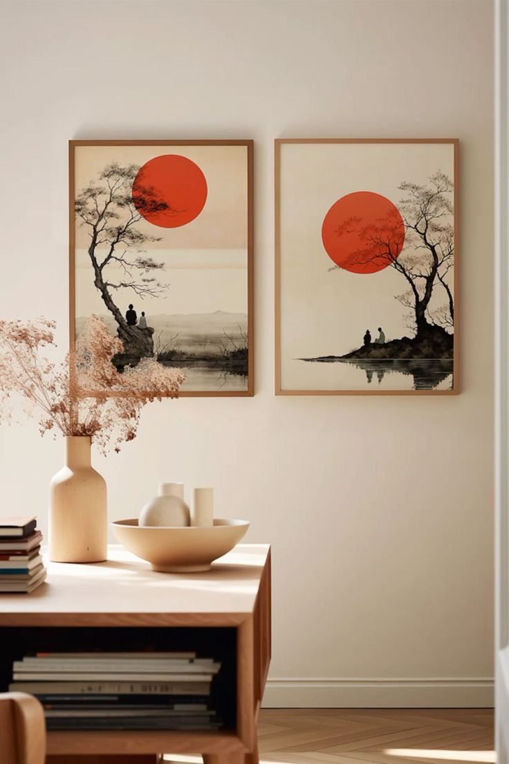 تابلو نقاشی رنگ روغن دو تیکه غروب قرمز ۱۴۰*۱۰۰