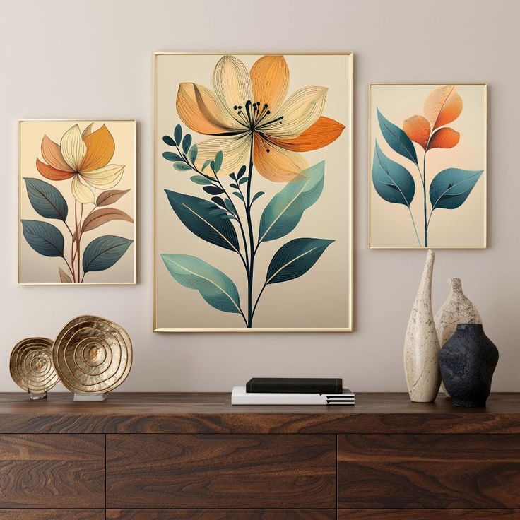 تابلو رنگ روغن مینیمال سه تیکه هنر دست کد ۱۳۴۳